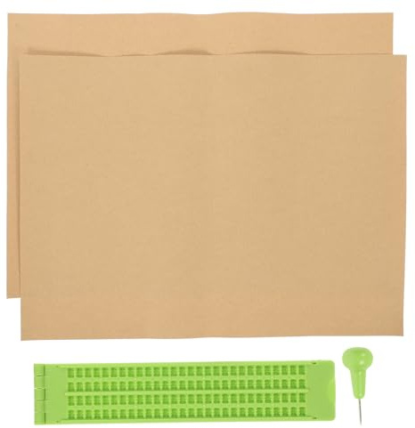 VALICLUD Kit Scrittura Braille Riutilizzabile Lavagna da 27 Righe e 30 Quadrati, Penna Inclusa per Apprendimento Non Vedenti in Contesto Scolastico