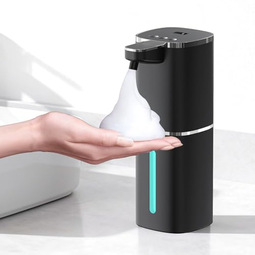 Seifenspender Automatisch Wandbefestigung 400ml Elektrischer Schaumseifenspender mit Sensor, 9-Stufig Einstellbar, Display, USB Wiederaufladbarer Automatic Soap Dispenser für Bad Küche Büro, Schwarz