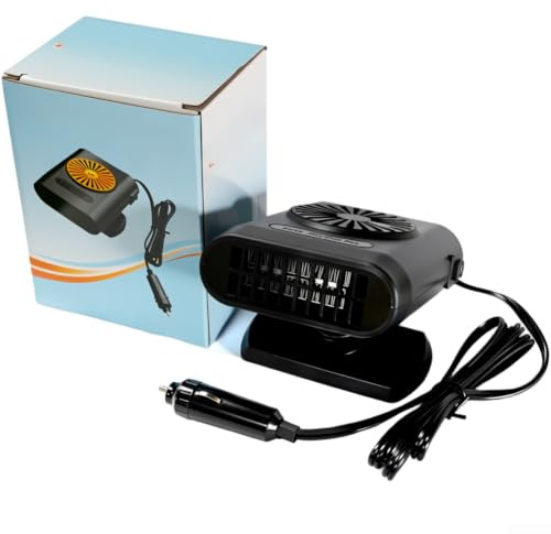 Calentador portátil de coche de 12 V CC, descongelador de parabrisas de 200 W, removedor rápido de niebla para camión, furgoneta, barco, diseño compacto con flujo de aire ajustable (negro)