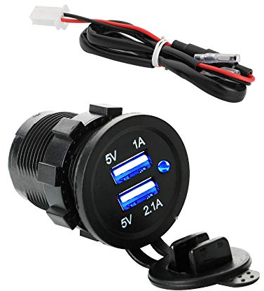 CESFONJER Moto Impermeabile Dual USB Caricatore, Presa USB Impermeabile, 5V 2.1A Caricatore ad Alta Velocità LED Indicazione con Voltaggio per Moto, Auto, Camper, Camion, Barche e Molto Altro Ancora.