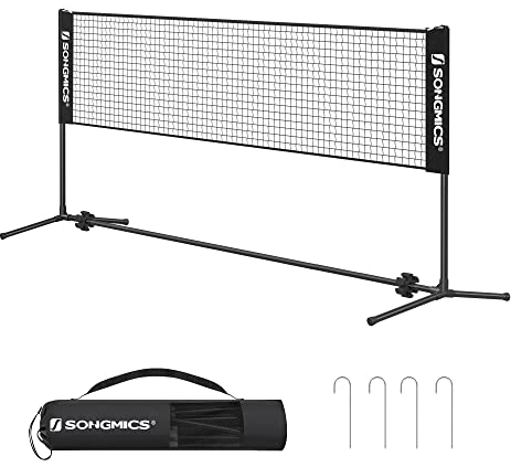 SONGMICS Badminton-Netz, 3 m, Volleyballnetz mit höhenverstellbaren Pfosten, tragbares Netz für Tennis, Junior, Beach-Volleyball, Pickleball, Garten, Park, Outdoor, Schwarz SYQ300HV1