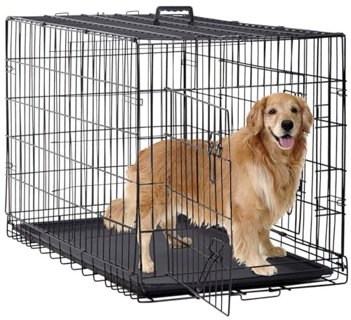 BestPet | Dog Crate | 48 | Black | Foldable Metal Kennel with Double Doors, Secure Slide-Bolt Latches, Leakproof Tray | Portable Dog Cage for Large Breeds | for Travel, Indoor & Outdoor Use