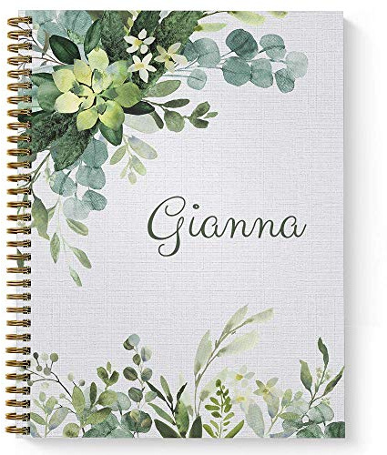 Gotcha Covered Notebooks Abundant Greenery Personalized Notebook/Journal, Laminated Soft Cover, 120 College Ruled or Checklist pages, lay flat wire-o spiral. Size: 8.5” x 11”. Made in the USA