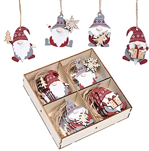 Valery Madelyn Holz Weihnachten Anhänger 24 Stück 6cm Baum Weihnachtsdeko Netter Weihnachtsmann Anhänger Weihnachtsbaumschmuck Traditionelles Thema Rot Weiß Weihnachtsdekoration