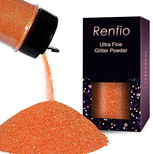 Renfio Iridescent Ultra Fine Glitter Powder Resin Supplies Glitters 1.75 Oz (50g) Flake Crafts Sequins Epoxy Chips Flakes for Tumblers Slime Painting Arts Nail Holiday Decoration - Orange
