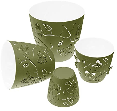 Lashuma 4 in1 Pflanztopf Geschenkset, Blumenkübel rund, Übertöpfe grün mit 3D Schmetterlingen