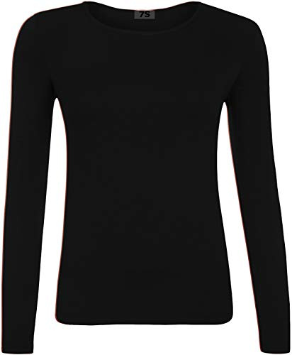 GUBA® Girls T Shirt Long Sleeve Top Kids Plain Basic Uniform T-Shirt Crew Neck Tee Size 5-13 Years (11-12 Years, Black)