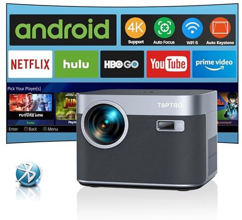 【Built-In APPs】Projector 4K Support, Smart Projector with 35000 Lumens Auto Focus/Keystone, WiFi 6 Bluetooth, 50% Zoom 300 Display 1080P Movie Projectors for Home Cinema/Bedroom/Party/Camping