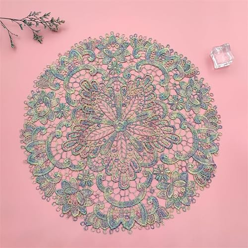 SYSUII 2 Stück Spitze Runde Gestickte Tischläufer,Handarbeit Geklöppelt Spitze Tischläufer Untersetzer Häkeln Tischläufer Spitzendeckchen Platzdeckchen für Hochzeit Festival Tischdekoration-Bunt