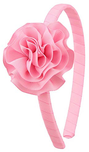 7Rainbows 1 Pcs Grosgrain Ribbon Rose Pink Carnation Floral Headbands for Girls Toddlers Teens.