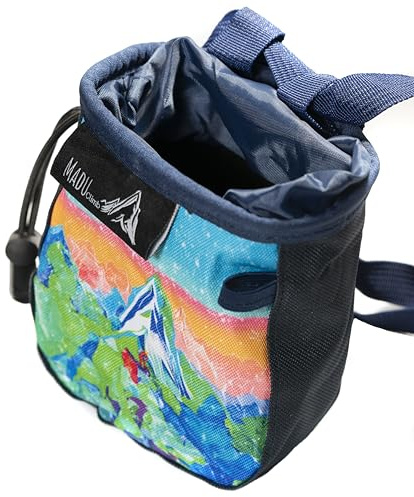 Madu Climb - Sacca per gesso da arrampicata su roccia – Porta gessetti con tasca con cerniera, porta spazzole, fodera in pile e chiusura con coulisse (blu)