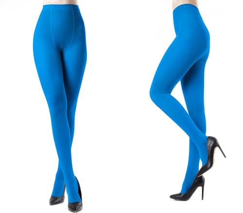 Carnavalife 2 paia di calze lisce intere a tiro alto per donna adulto, leggings collant calze lisce in microfibra elastica semi-opaca, azzurro, Taglia unica