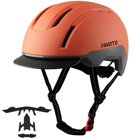 Favoto Fahrradhelm Urban mit Schirm Leicht - Double Inmould Technologie City Scooter Helm Erwachsene für Damen Herren L(59-61cm) Verstellbar Orange Schwarz