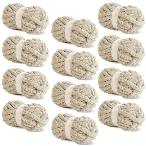 BALAPET Thick Chenille Yarn for Crochet and Knitting, 24.7 m and 226.8 g per Skein, Soft Fluffy Thick Velvet Yarn Set for Handicrafts and Blanket Weaving, 12-Pack