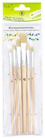 K3T Juego de 6 Pinceles para Lengua de Gato (tamaño 0, 2, 4, 6, 8 y 12), Mango Natural, número de Referencia 49400