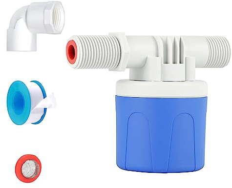 Vanne flottante automatique 1/2 - Avec bande d'étanchéité pour robinet et tuyau ondulé - Valve flottante pour réservoir de bétail, aquaculture, étang (absorption d'eau latérale)