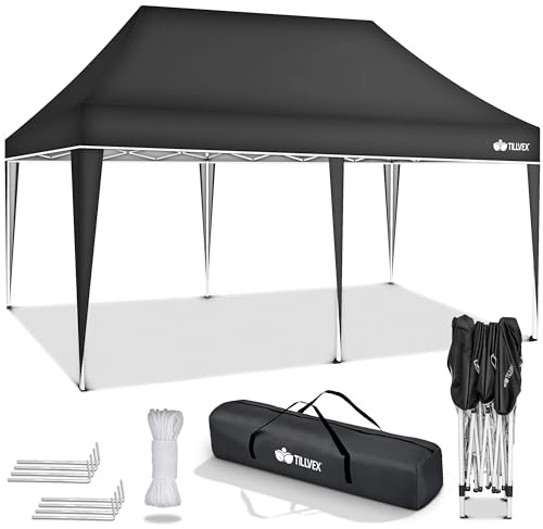 tillvex Gazebo 3x6m da Giardino | Gazebo pieghevole regolabile in altezza | Tenda Pop up impermeabile da protezione UV 50+ | Tenda Padiglione + Sacca di Trasporto (Antracite - senza pannelli laterali)
