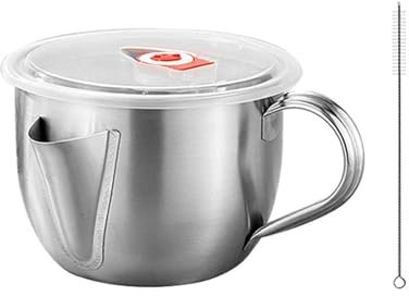 DSDGVDFBV Plata, Separador Grasa Lata, 1000ML Separador Grasa Acero Inoxidable Separador Grasa Sopa Aceite Taza Colador Separador Grasa Multiusos con Tapa Y Cepillo Separador Grasa Cocina
