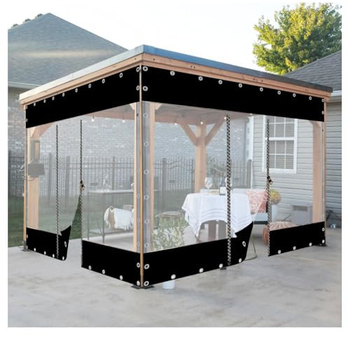 ZXCASDF Outdoor Waterproof Clear Tarp Curtains,Transparent Tarpaulin Side Panels With Zip Doors,PVC Tarpaulin with Zipper，with grommets,Heavy Duty,for UV Rays,Dust,Rain,Snow(H1.8xW2.5m/H5.9xW8.2ft)