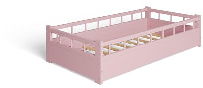 ms factory Bodenbett 160x80 cm - Kinderbett mit Rausfallschutz 40 cm Höhe - Bett Kinder ohne Matratze - Toddler Bed aus Holz - Kinder Bett mit Füße 5 cm - Rosa