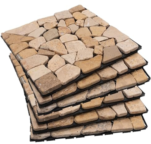 Decking Natural Pebble Interlocking Floor Patio Tiles, Indoor & Outdoor Interlocking Tiles 12x12 6pcs - A Great Upgrade Option for Garden Patio Path (Khaki)