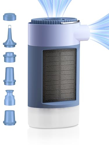 K Kasonic Bomba Eléctrica de Aire con Linterna de Camping, Bombas de Camping para Desinflar, Bombas para Camas Inflables para Flotadores de Piscina, Bomba Solar Portátil para Viajes al Aire Libre