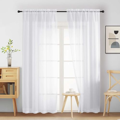 Ebesto White Sheer Curtains for Bedroom 84 Inches Long 2 Panels Set, Light Filtering Elegant Soft Airy Modern Sheer White Curtains for Living Room, Dual Rod Pocket Window Drapes, 2x40Wx84L Inches