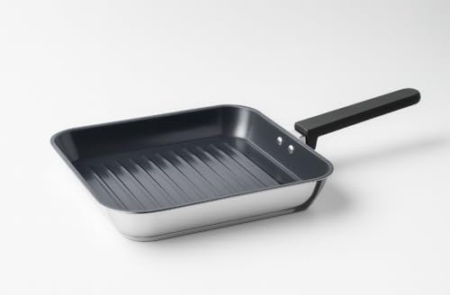 (1 pezzo) - Padella per barbecue, 28 x 28 cm, finitura antiaderente, in acciaio inox, stile scandinavo, a induzione, a gas, ideale per grigliare carne, pesce, verdure, facile da pulire