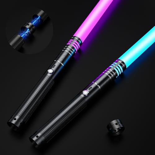 Lightsaber, Light Saber RGB 16 Colors, USB Rechargeable Lightsabers with Metal Handle, with Sounds Mode Light sabers for Sound Metal Handle Sword (Black-2Pc-B)