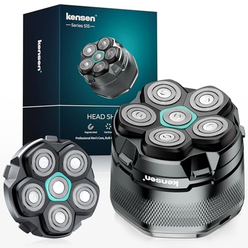 kensen Kit Rasoio Testa Calva 160 Minuti di Autonomia 6D Rasoio Elettrico Testa Calva Uomo Fluttuante Impermeabile Cordless con Rasoio Testa Magnetiche & Porta di Carica USB-C