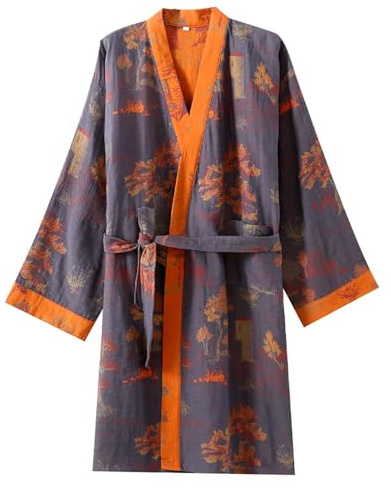 YOSUWOAI Albornoz corto japonés para hombre, bata holgada, sin capucha, bata de baño suave con cinturón, cómoda y suave, bata de baño, O gris., XL