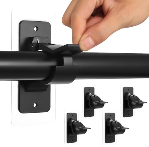 4 Pz Supporti per Bastoni Tendes, Ganci per Tende senza Bucare,Ganci Adesivi per Tende senza Fori per Finestre, Supporto Regolabili Autoadesivi per Aste Tenda senza Foratura(Nero)
