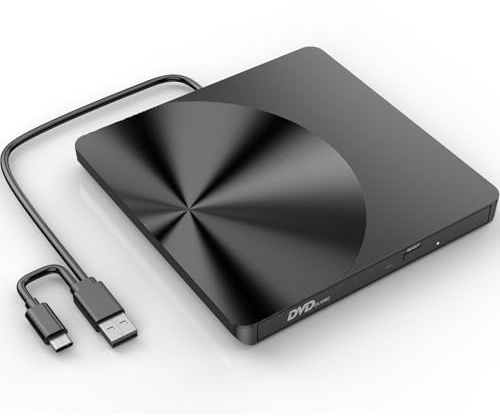 Portable External CD/DVD Drive, USB 3.0 & USB C CD Burner +/-RW RW Burner CD ROM Reader Writer Disk Duplicator Optical Drive for Laptop Desktop PC Windows 11/10/8/7 Apple Mac Pro MacBook Mac Linux
