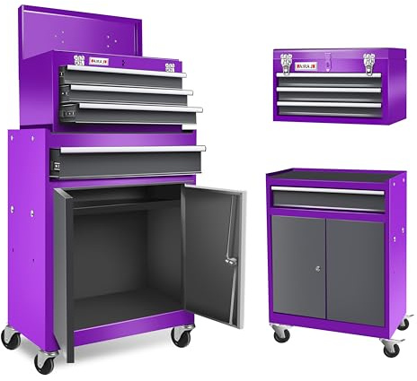 AIRAJ Rolling Tool Chest with 4Drawer & Locks,Large-Capacity Rolling Tool Chest with 4 Swivel Casters (2 with Brakes),Removable Tool Cabinet Suitable for Workshops,Warehouses & Repair Shops,Purple