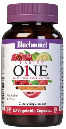 BlueBonnet Nutrition Ladies One Vegetable Capsule, Whole Food Multiple, K2, Organic Vegetable, Energy, Vitality, Non-GMO, Gluten Free, Soy Free, Milk Free, Kosher, 60 Vegetable Capsule, 2 Month Supply
