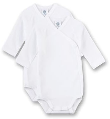 Sanetta Baby-Wickelbody langarm (Doppelpack) weiß | Nachhaltiger und süßer Wickelbody für Babys aus Bio-Baumwolle. Inhalt: 2er Set Baby Wickelbody