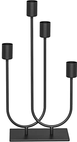 smtyle Kandelaber för den öppna spisen, svart, vintage, metall, ljusstake för avsmalnande ljus, 4-pack, järn, för ljus på 2 cm diameter, perfekt som bordsuppsats