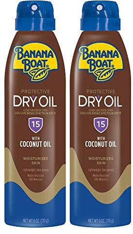 Banana Boat Dry Oil Tanning Spray Sunscreen SPF 15, 6oz | Protective Sun Tanning Oil with SPF 15 Sunscreen, Oxybenzone Free, 6oz each Twin Pack