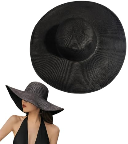 Sombrero de paja de ala ancha para mujer, plegable, enrollable, de ala grande, color negro, Negro, 23