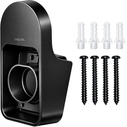 LogiLink Typ 2 Ladekabel Halterung Wandhalterung für EV Auto Ladegerät Kabel Zubehör Wallbox Kabelablage Halter Elektroauto Wandmontage schwarz