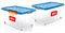 BigDean 2 Stück 60 L Aufbewahrungsbox mit Deckel groß azurblau - stapelbare robuste Box - rollbare Stapelbox mit festen Klickverschlüssen - Made in Germany