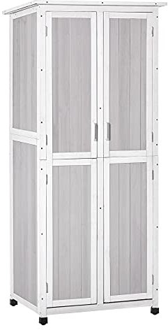 Outsunny Casetta Porta Attrezzi in Legno di Abete a 3 Livelli con Tetto in Bitume e Ganci, 77x58x175 cm, Grigio