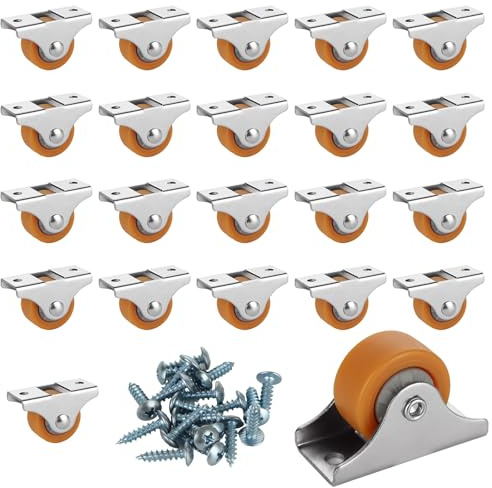 SHUESS 24 PCS 1 Small Casters Wheels, Mini Trundle Bed Wheels with Metal Top Plate, Silent Ball Bearing TPR Wheel for Furniture Rolling Cabinet Trundle Bed Drawer with 60 Screws