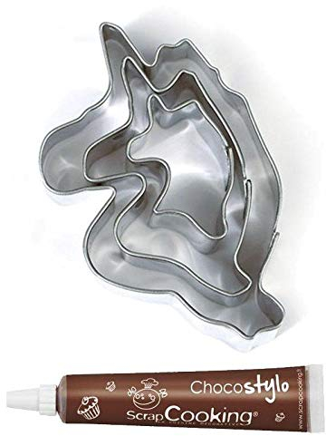 Stylo chocolat + 3 mini emporte-pièces en inox Licornes