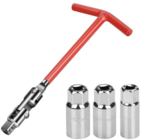 drado 4-teilig Universal Zündkerzenschlüssel, 16 mm/18 mm/21mm Zündkerzenschlüssel Set, T-Griff-Zündkerzen Steckschlüssel für Auto und Motorrad(Rot)