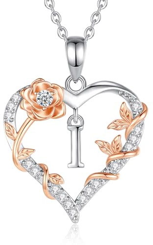 EUDORA Harmony Ball Collares con Iniciales Colgante de Corazon Iniciale Letra I para Mujer, Colgantes Letras Inicials I Rosas con Zirconia Cúbica Nombre 26 Monograma Joyería Regalos para Mujer,18
