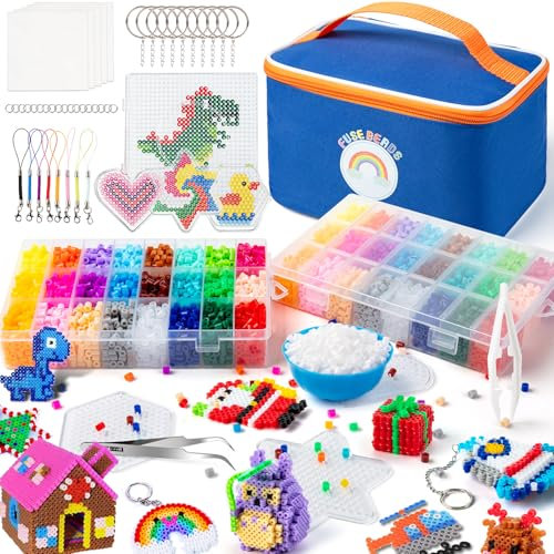 Sundaymot Bügelperlen Set, 12000 Stück 5mm Beads mit Aufbewahrungstasche, 26 Farben DIY Bügelperlen, 4 Bügelperlen Platten, 2 Unterteilte Schüssel und Pinzette, Bastelset kinder ab 6 jahre