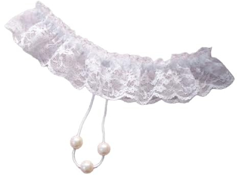Bommi Fairy Femmes Sexy Dentelle Perle T Pantalon Mignon Tanga Gag Cadeau Taille Unique Sous-vêtements G-Strings, white-417, taille unique