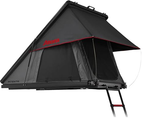 Atera 082298 Pitenta Hartschalen Autodachzelt mit Matratze - 213 x 140 cm Liegefläche - 270° Aussicht - LED-Beleuchtung - Regenschutz, Schwarz