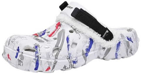 Sabots d’Hiver Homme – Chaussures EVA imperméables avec Doublure Polaire Chaude Amovible, Design Facile à Enfiler et Bride arrière réglable White-45